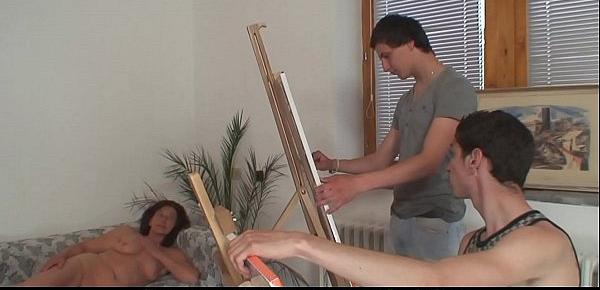  Very hot grandma and boys teen threesome sex